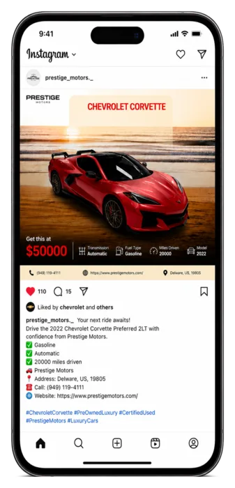 Instagram post generated for a vehicle