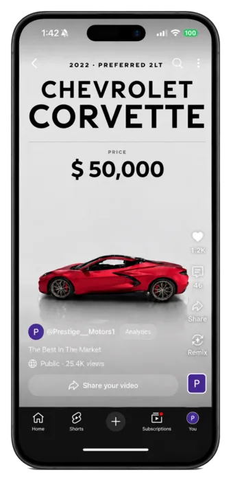 YouTube Short generated for a vehicle